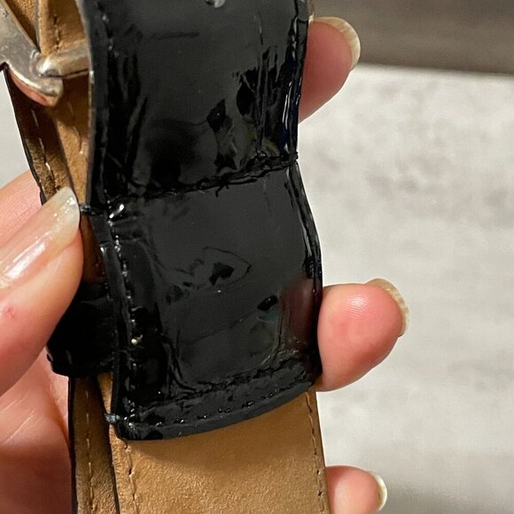 Brighton B60113 Black Patent Leather Crystal Stud Medallion Station Belt 46" - Picture 8 of 10